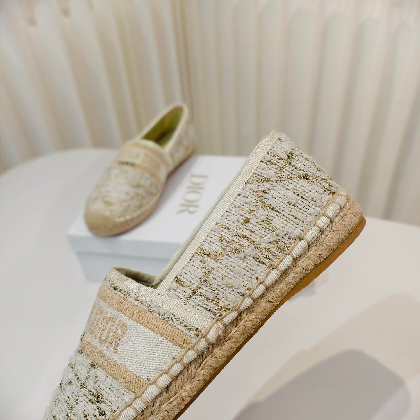 CD Granville Espadrilles Cream Cannage Tweed Sequin 632505