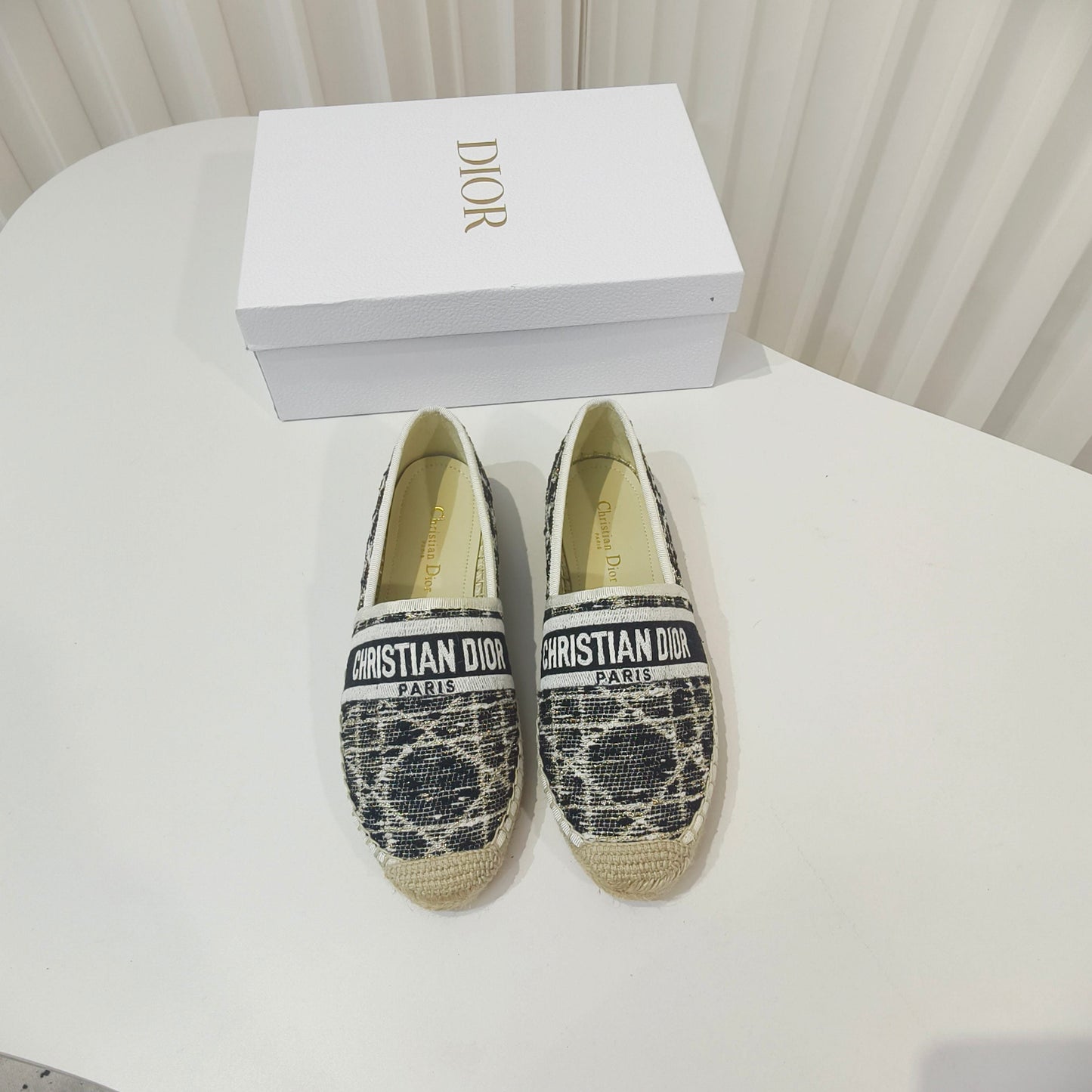 CD Granville Espadrilles Beige Black Cannage Tweed Sequin 632506