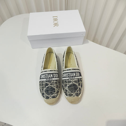 CD Granville Espadrilles Beige Black Cannage Tweed Sequin 632506