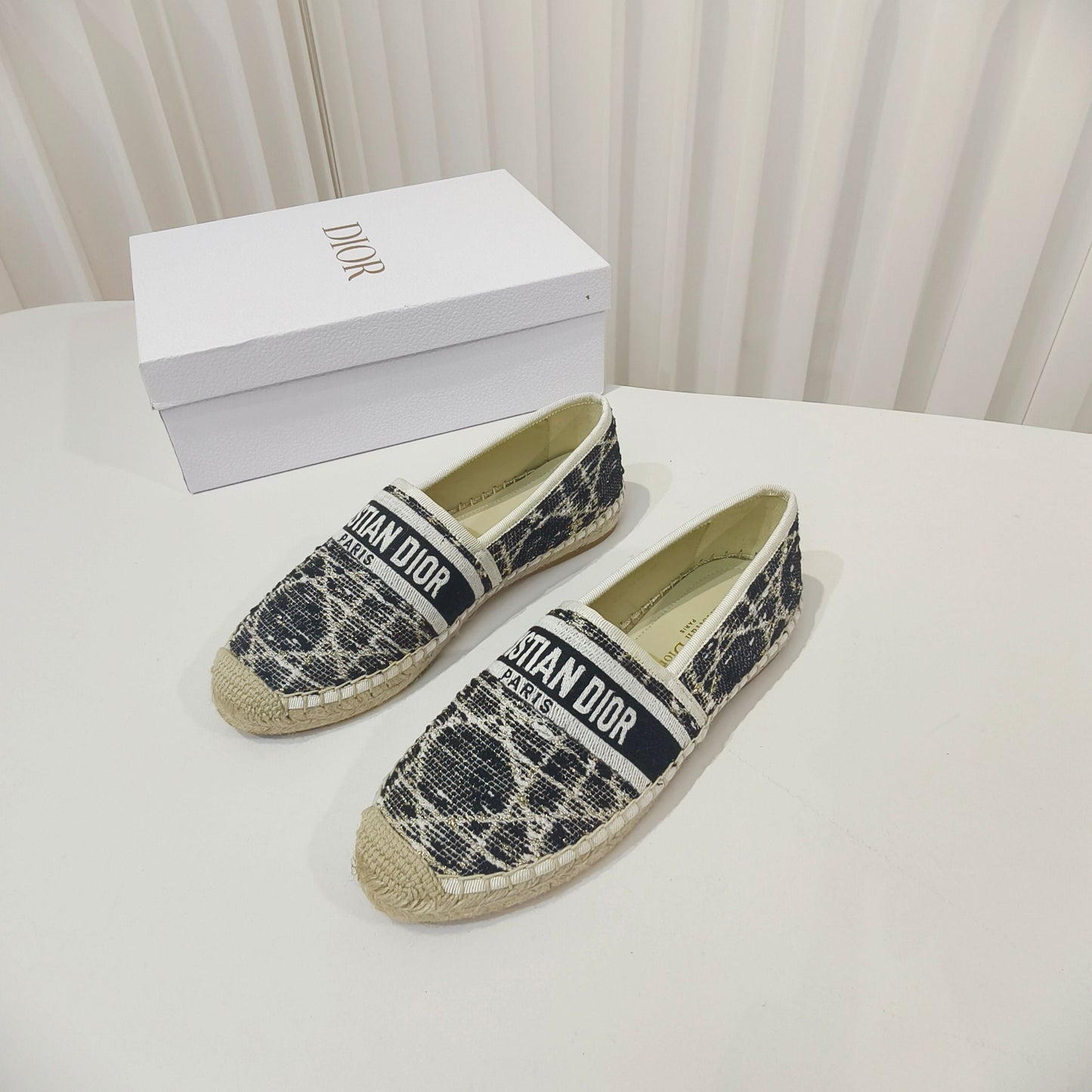 CD Granville Espadrilles Beige Black Cannage Tweed Sequin 632506