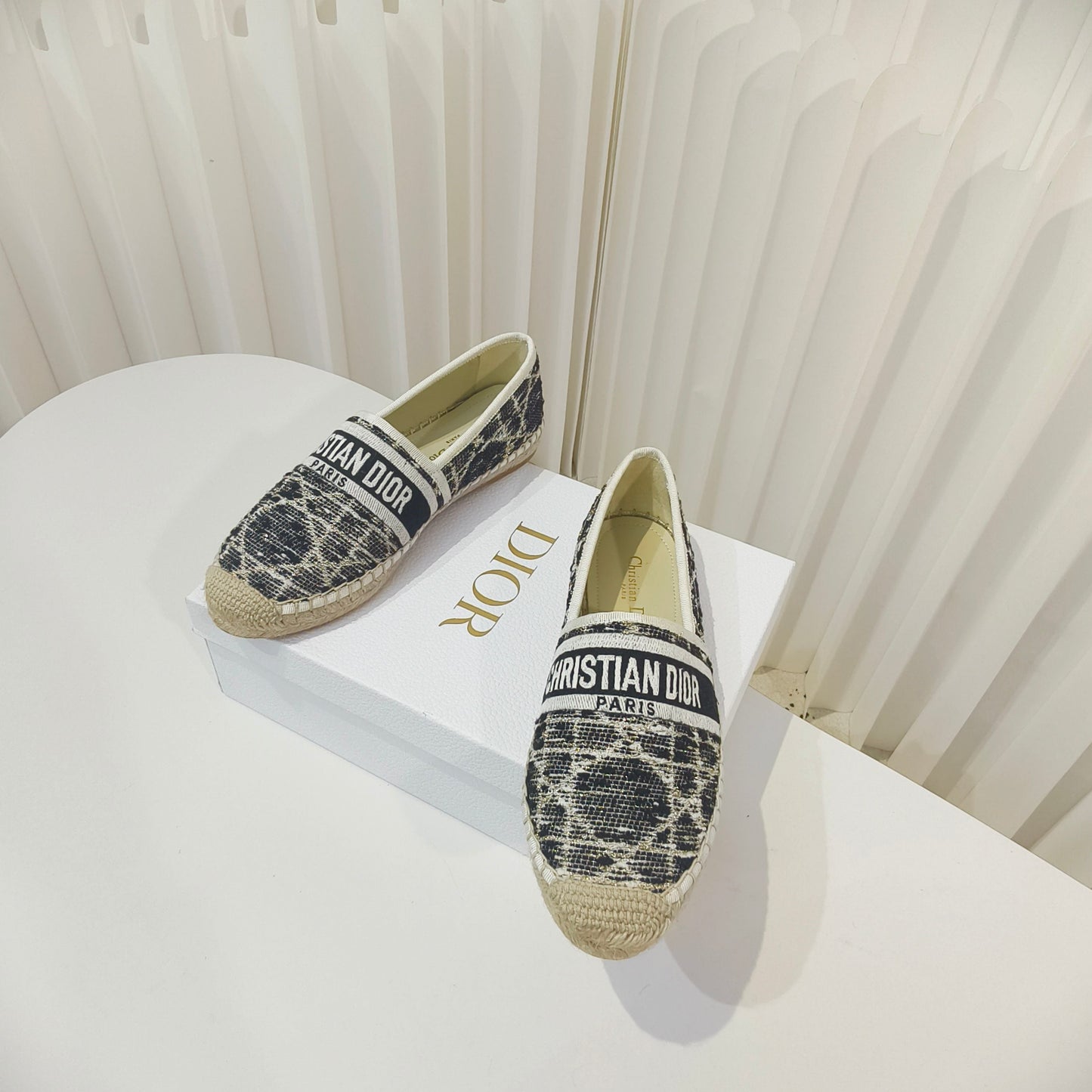 CD Granville Espadrilles Beige Black Cannage Tweed Sequin 632506