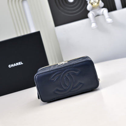 CC 24K Vanity Top Handle 17cm Blue Lambskin Silver Hardware