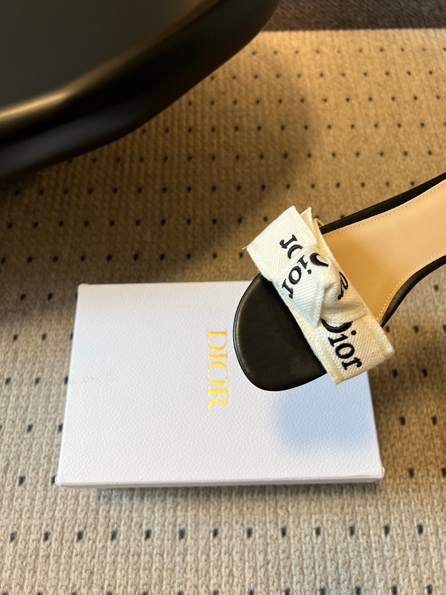 CD 26s J'Adior Slide White Black Embroidered Cotton 820047