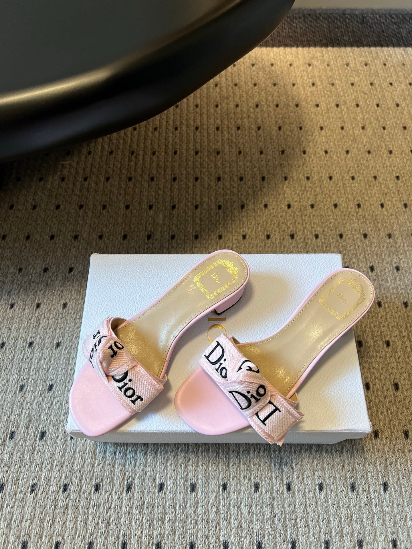 CD 26s J'Adior Slide 4cm Soupir Pink Embroidered Cotton 820046