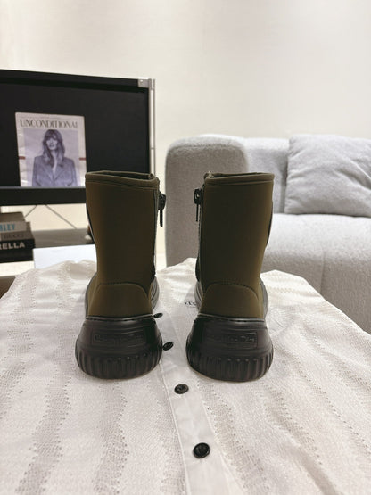 CD Ankle Boots Brown Moss Green Elastic Fabric