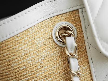 Chanel 2026 Shopping Bag 40cm Beige White Straw Lambskin