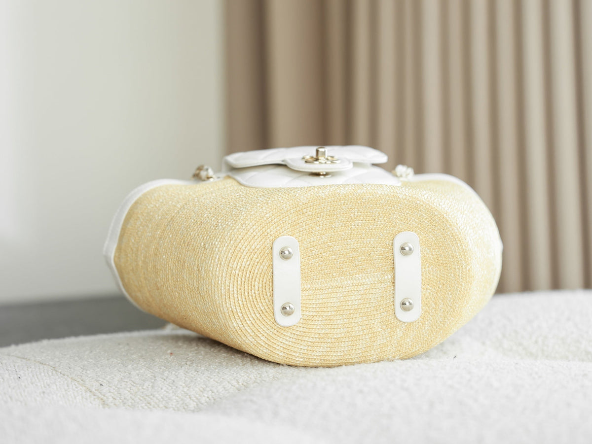 Chanel 2026 Shopping Bag 40cm Beige White Straw Lambskin