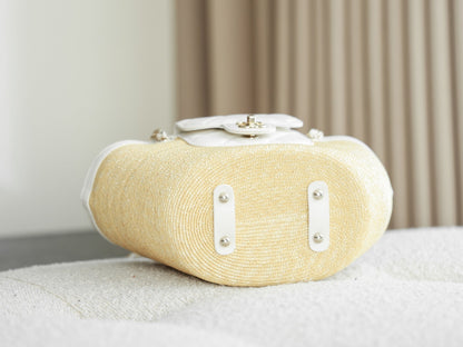 Chanel 2026 Shopping Bag 40cm Beige White Straw Lambskin