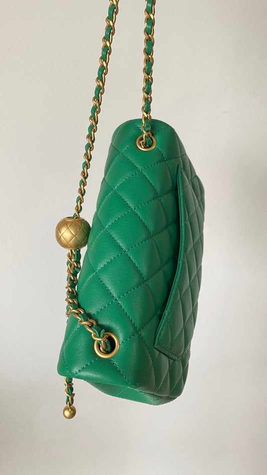 CC 25 classic flap bag 20 mini gold ball mint green calfskin