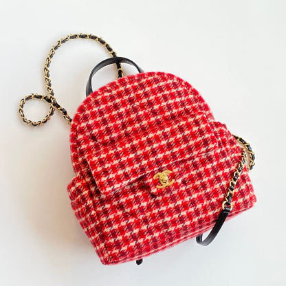 CC Houndstooth Backpack 28 Red Wool Tweed