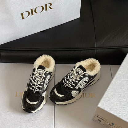 Dior 25 Chrono Sneakers Black Cream Mesh Suede Calfskin 531388