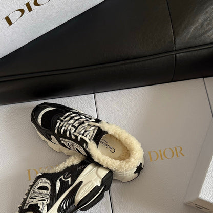 Dior 25 Chrono Sneakers Black Cream Mesh Suede Calfskin 531388