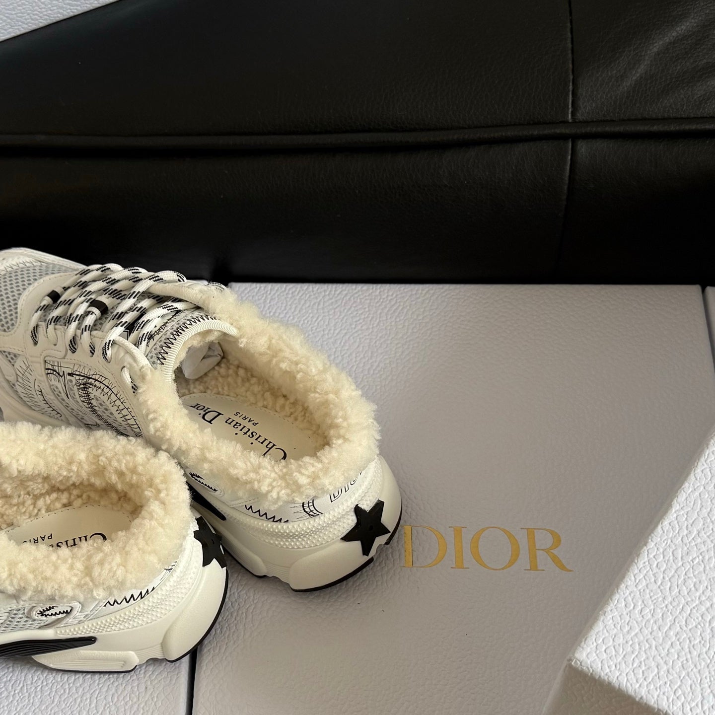 Dior 25 Chrono Sneakers Black Cream Mesh Calfskin 531389