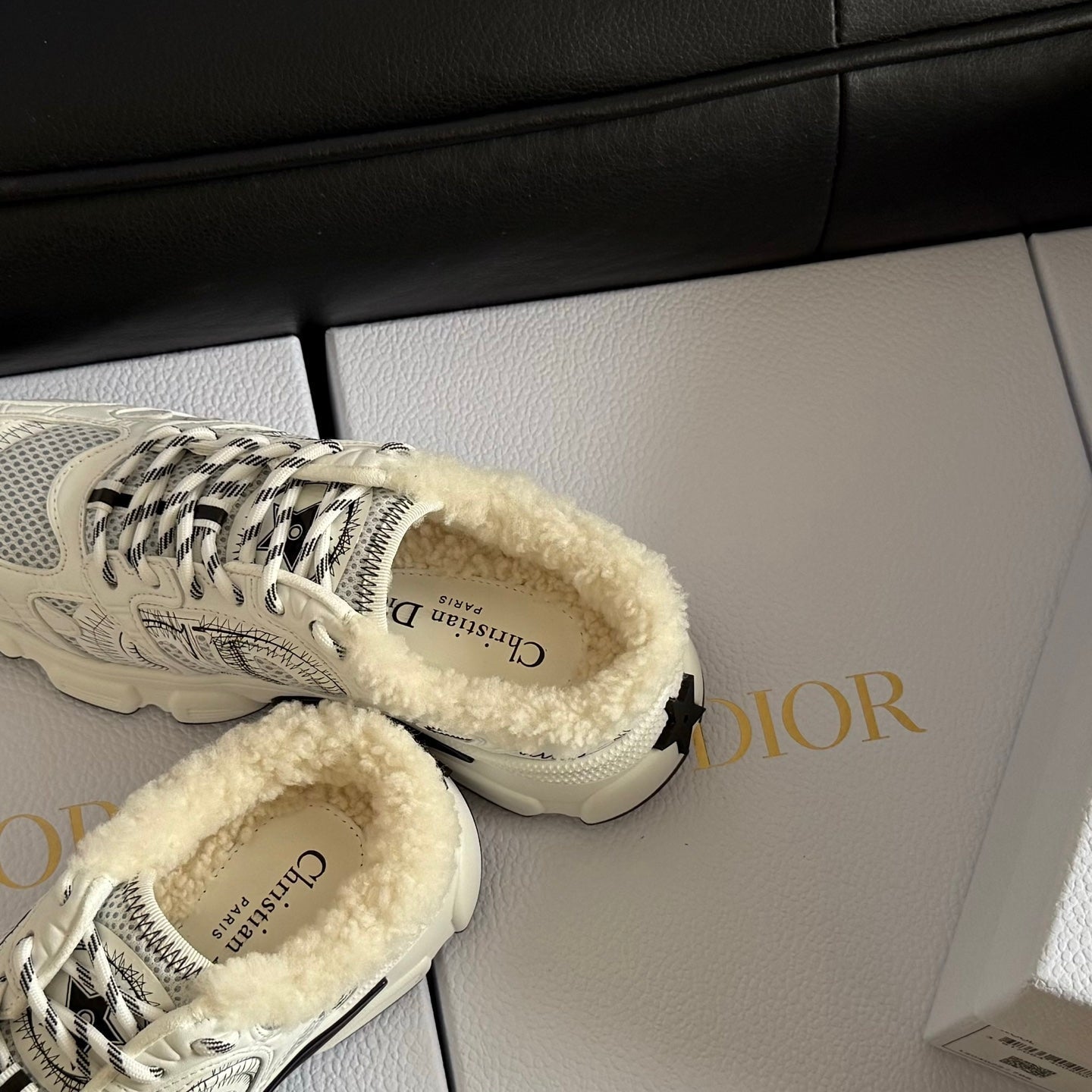 Dior 25 Chrono Sneakers Black Cream Mesh Calfskin 531389