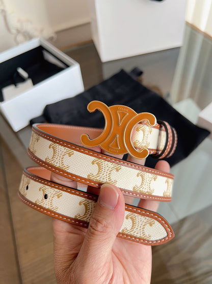 CELINE 26S BELT 25 MM IN BEIGE AND BROWN CALFSKIN 669835