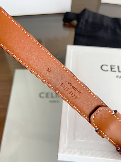 CELINE 26S BELT 25 MM IN BROWN CALFSKIN 669838