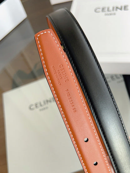 CELINE 26S REVERSIBLE BELT 25 MM IN BROWN AND BLACK CALFSKIN 669842
