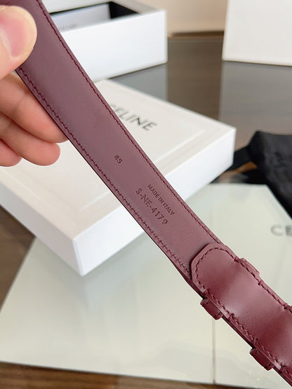 CELINE 26S BELT 25 MM IN DARK RED CALFSKIN 669843