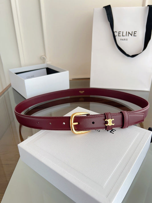CELINE 26S BELT 25 MM IN DARK RED CALFSKIN 669843
