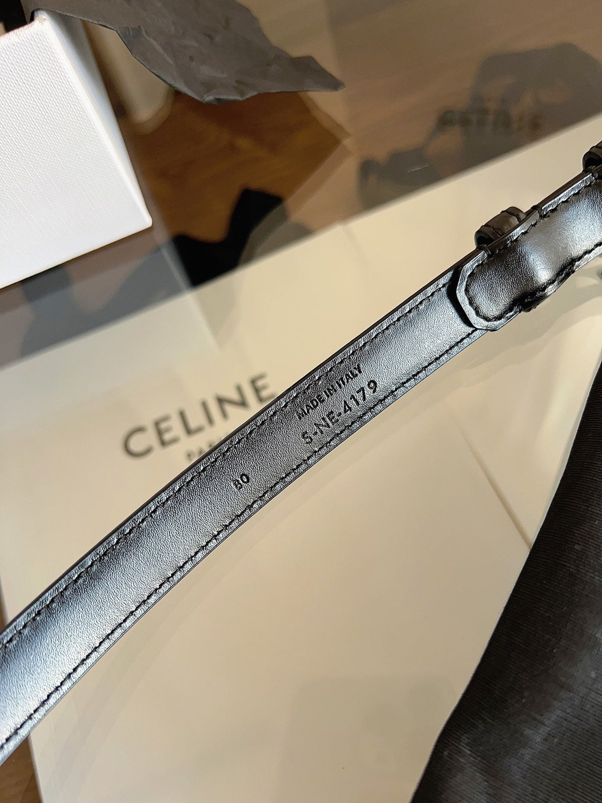 CELINE 26S BELT 18 MM IN BLACK CALFSKIN 658531