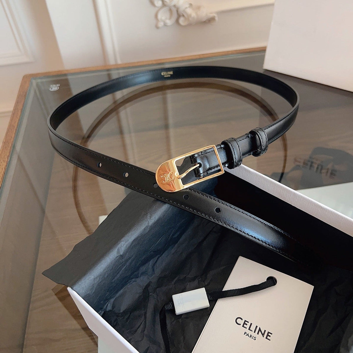 CELINE 26S BELT 18 MM IN BLACK CALFSKIN 658531