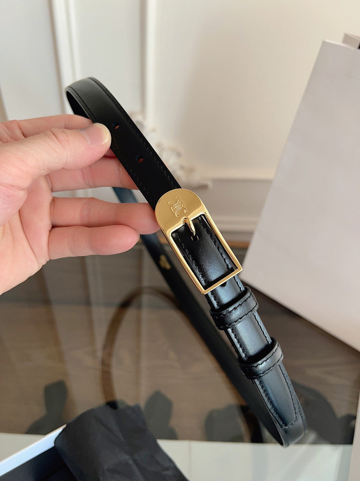 CELINE 26S BELT 18 MM IN BLACK CALFSKIN 658531