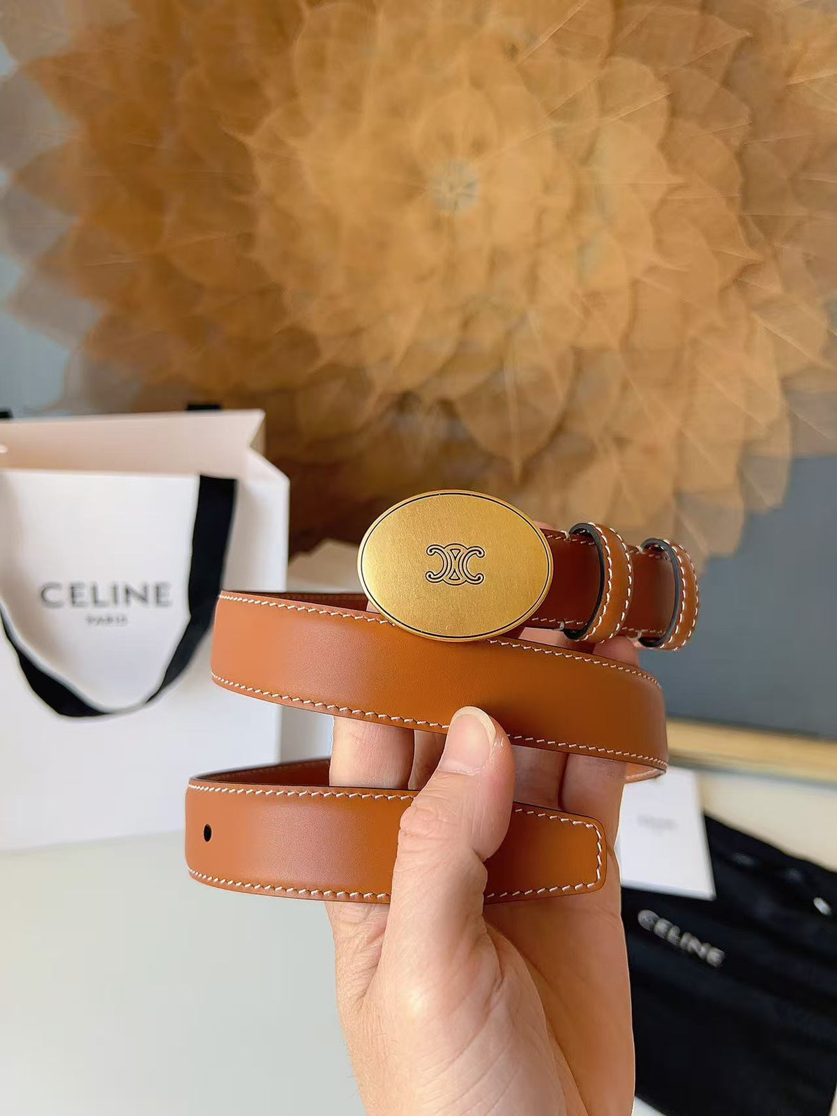 CELINE 26S BELT 25 MM IN BROWN CALFSKIN 672303