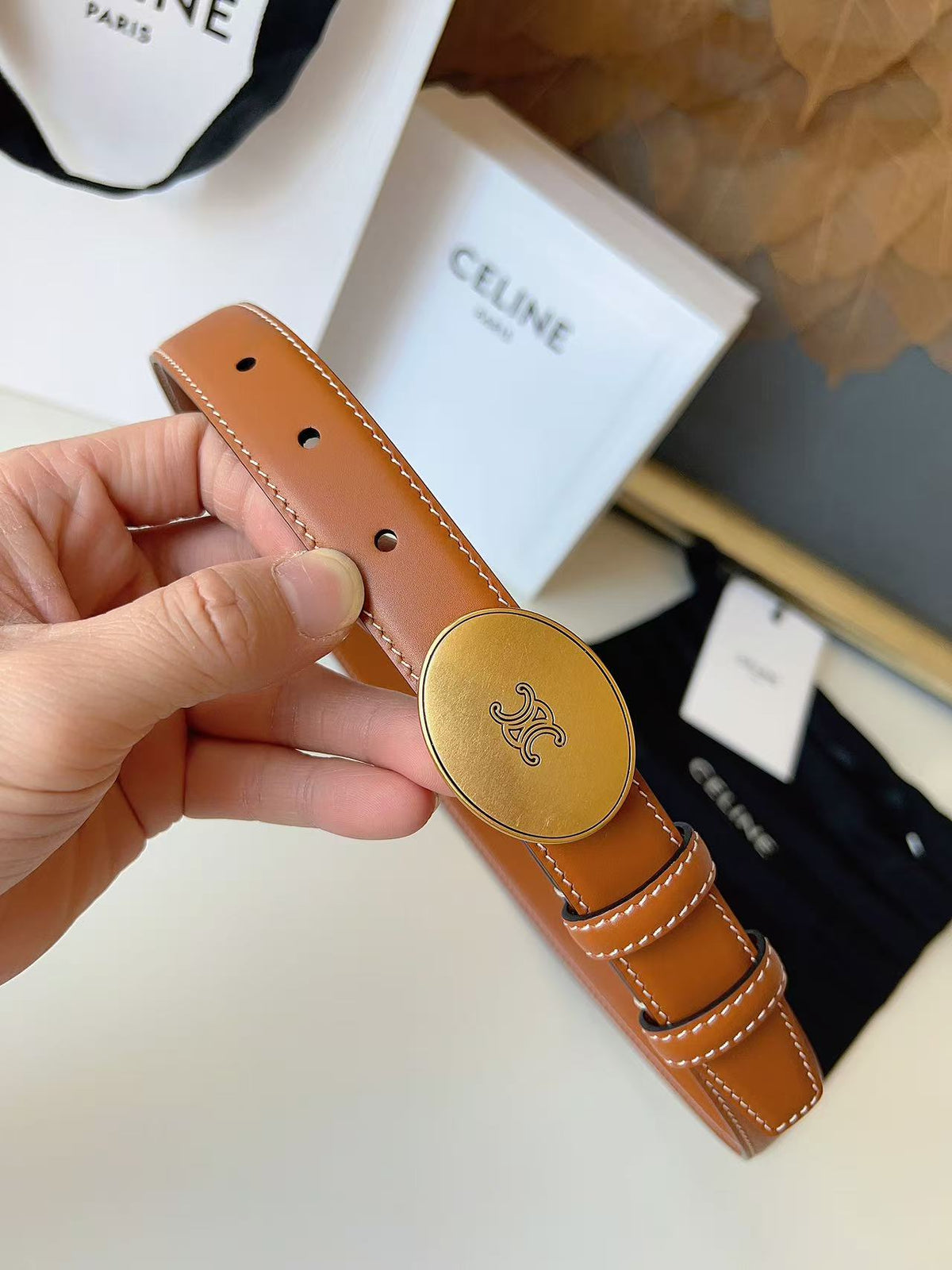 CELINE 26S BELT 25 MM IN BROWN CALFSKIN 672303
