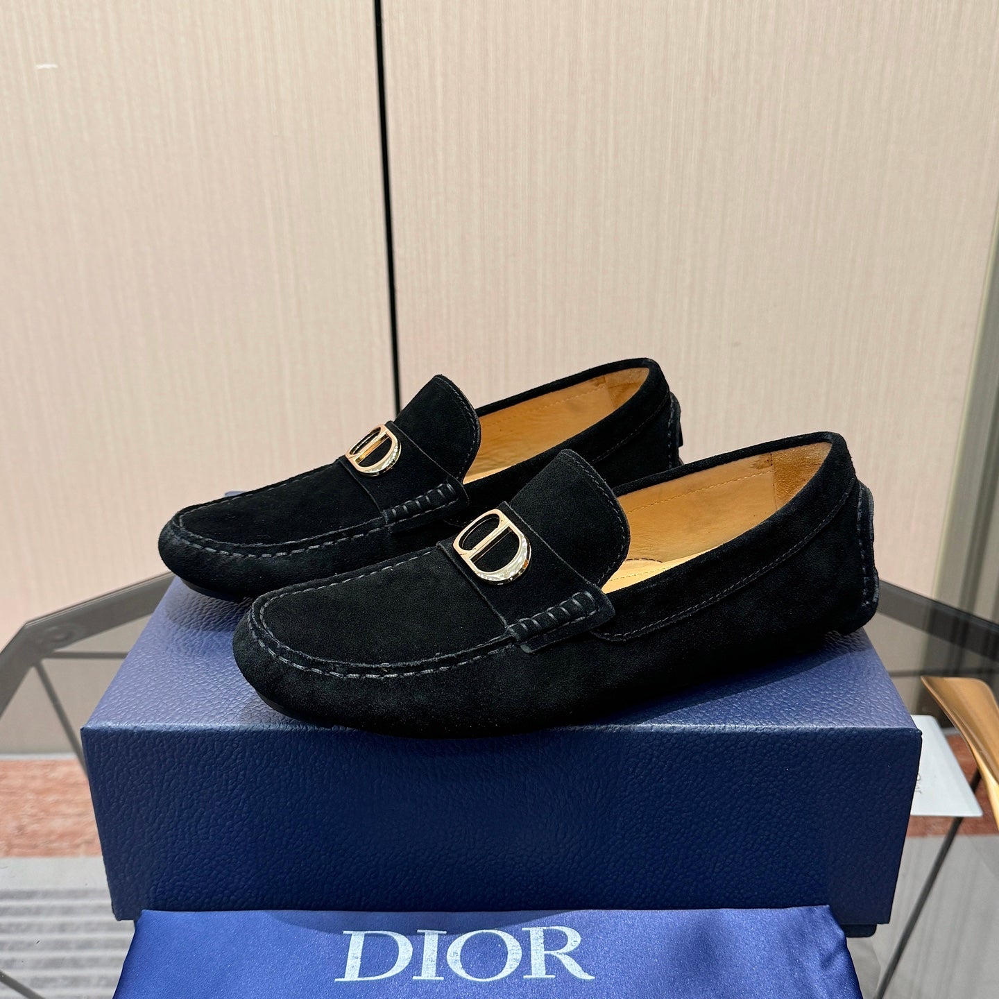 CD Odéon Men’s Loafer Black Gold Suede 664112