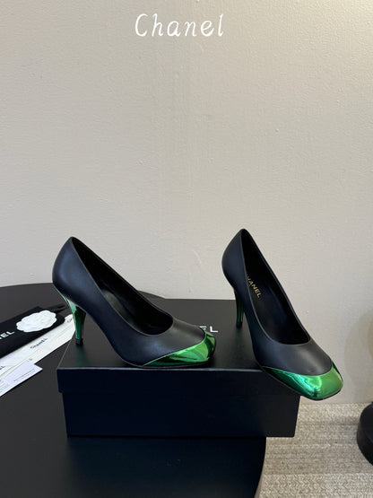 CC 26s Square Toe Pump Black Green Sheepskin 835677