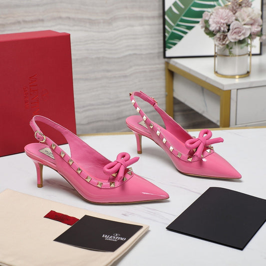 Valentino Rockstud Bow Slingback Fusca Pink Patent Leather Pump 60mm