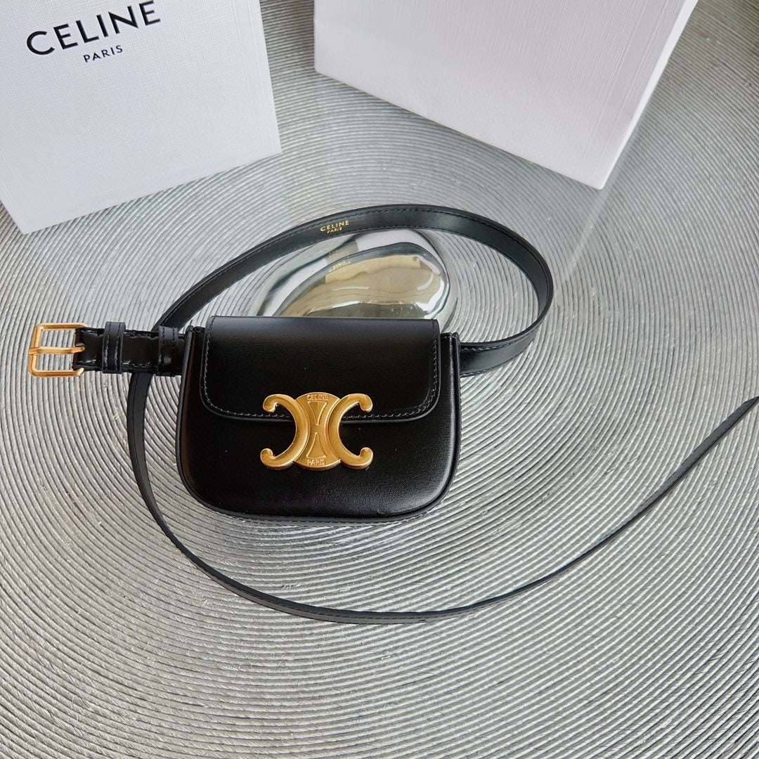 celin black calfskin belt bag