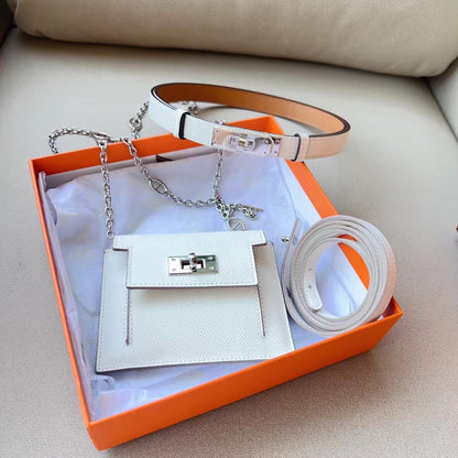 hm kelly belt 18mm with kelly pocket white epsom silver hardware