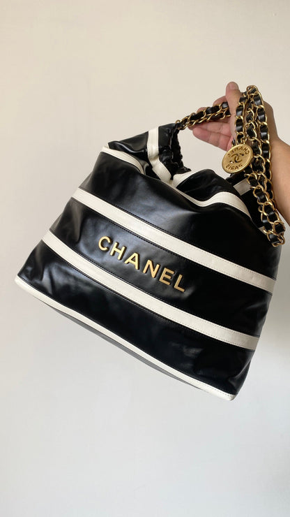 Chanel 25 Bag Black White Soft Calfskin