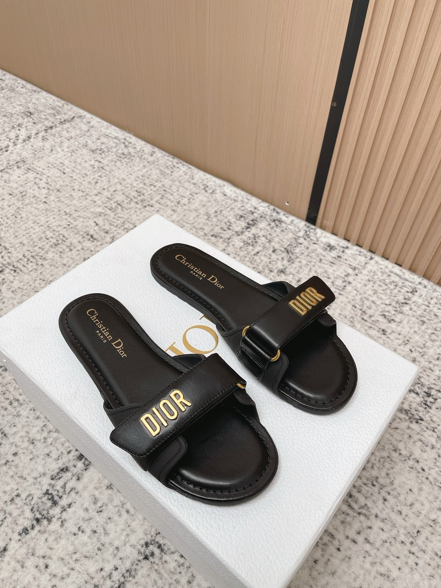 CD Dioriviera Dioract Slides Black Cowhide 752399