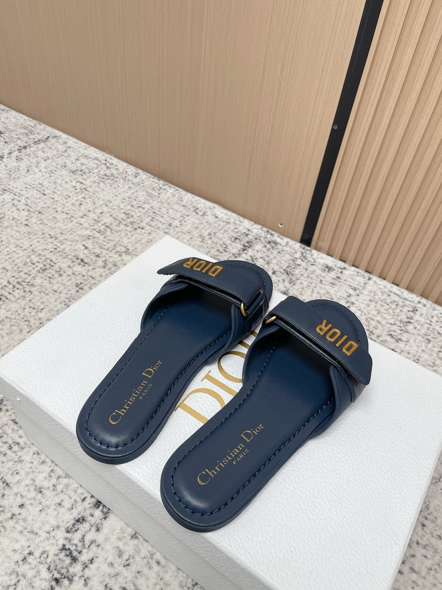 CD Dioriviera Dioract Slides Deep Blue Cowhide 752401