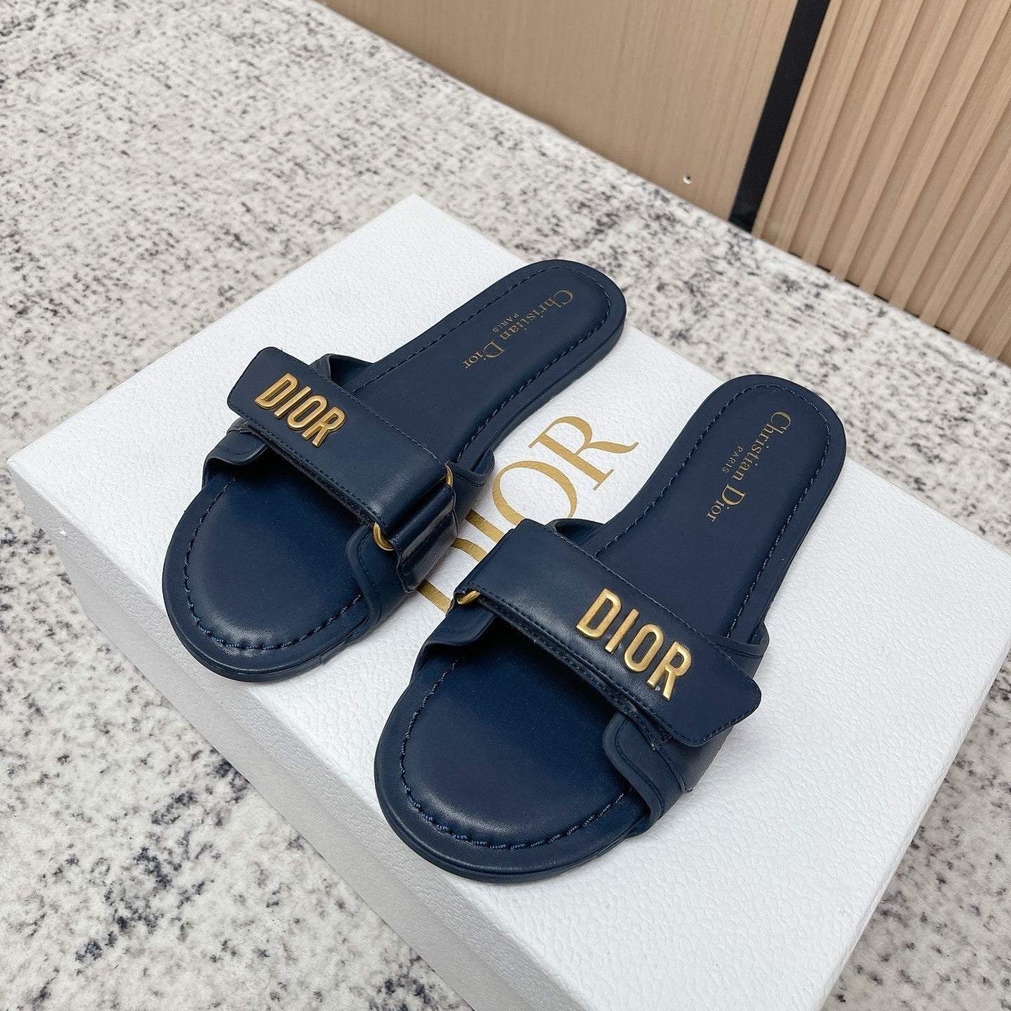 CD Dioriviera Dioract Slides Deep Blue Cowhide 752401