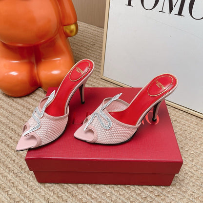 VT 26s Coeur Vipère Sandal 10cm Light Pink Mesh Leather 855267