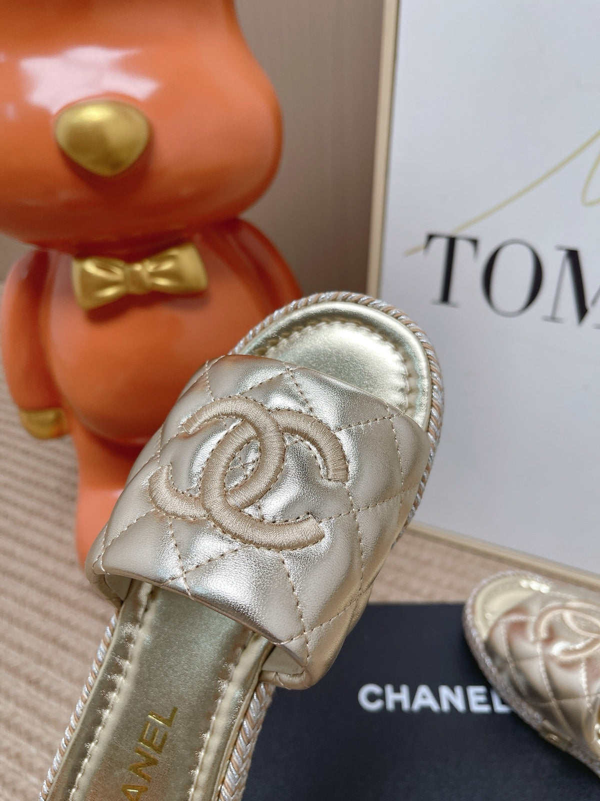 CC 26s Quilted Espadrille Slides Light Gold Mules 950787