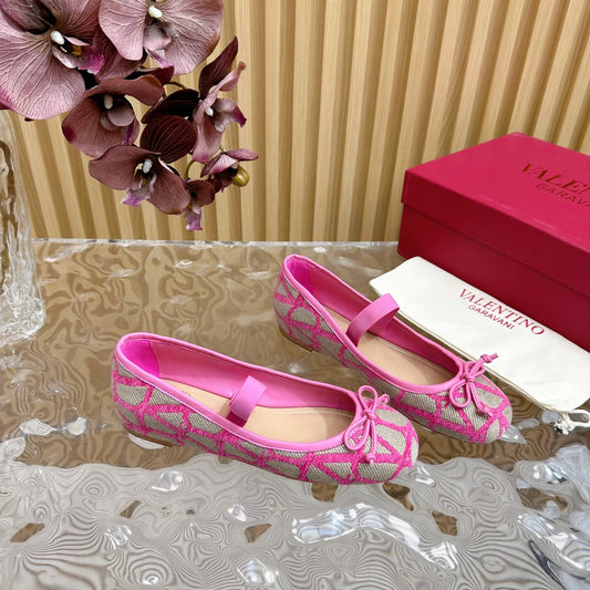 Ballerina In Toile Iconographe 20mm In Lotus Pink Mix Grey Brown Cotton Canvas And Lambskin 102828