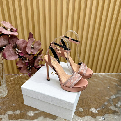CD Dway Heeled Sandal 120mm Pastel Pink Silk And Lambskin