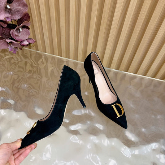 CD Buckle High-Heeled Elegant Shoes 85mm Black Suede 537715