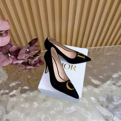 CD Buckle High-Heeled Elegant Shoes 85mm Black Suede 537715
