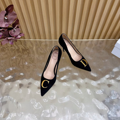 CD Buckle High-Heeled Elegant Shoes 85mm Black Suede 537715