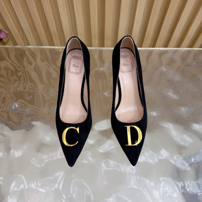 CD Buckle High-Heeled Elegant Shoes 85mm Black Suede 537715