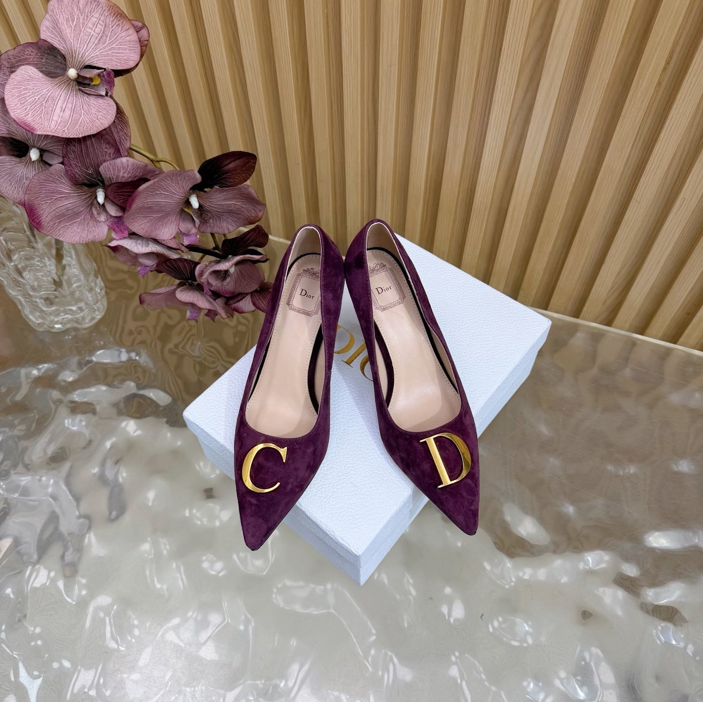 CD Buckle High-Heeled Elegant Shoes 85mm Burgundy Suede 537716