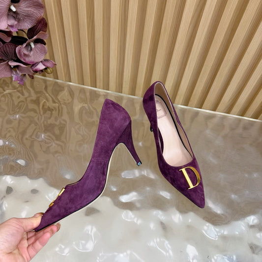 CD Buckle High-Heeled Elegant Shoes 85mm Burgundy Suede 537716