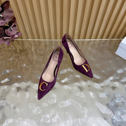 CD Buckle High-Heeled Elegant Shoes 85mm Burgundy Suede 537716