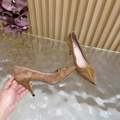CD Buckle High-Heeled Elegant Shoes 85mm Brown Suede 537717