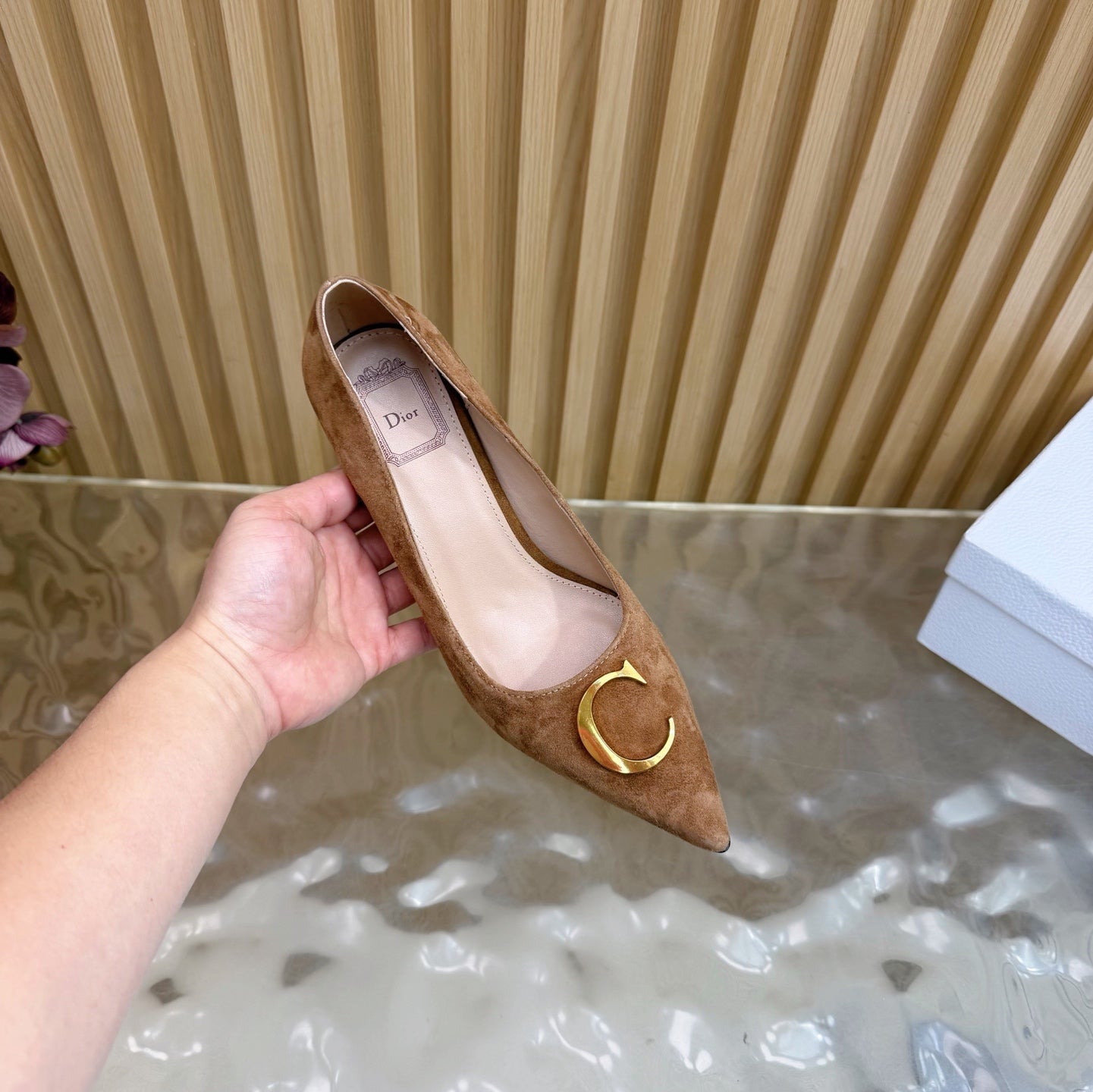 CD Buckle High-Heeled Elegant Shoes 85mm Brown Suede 537717